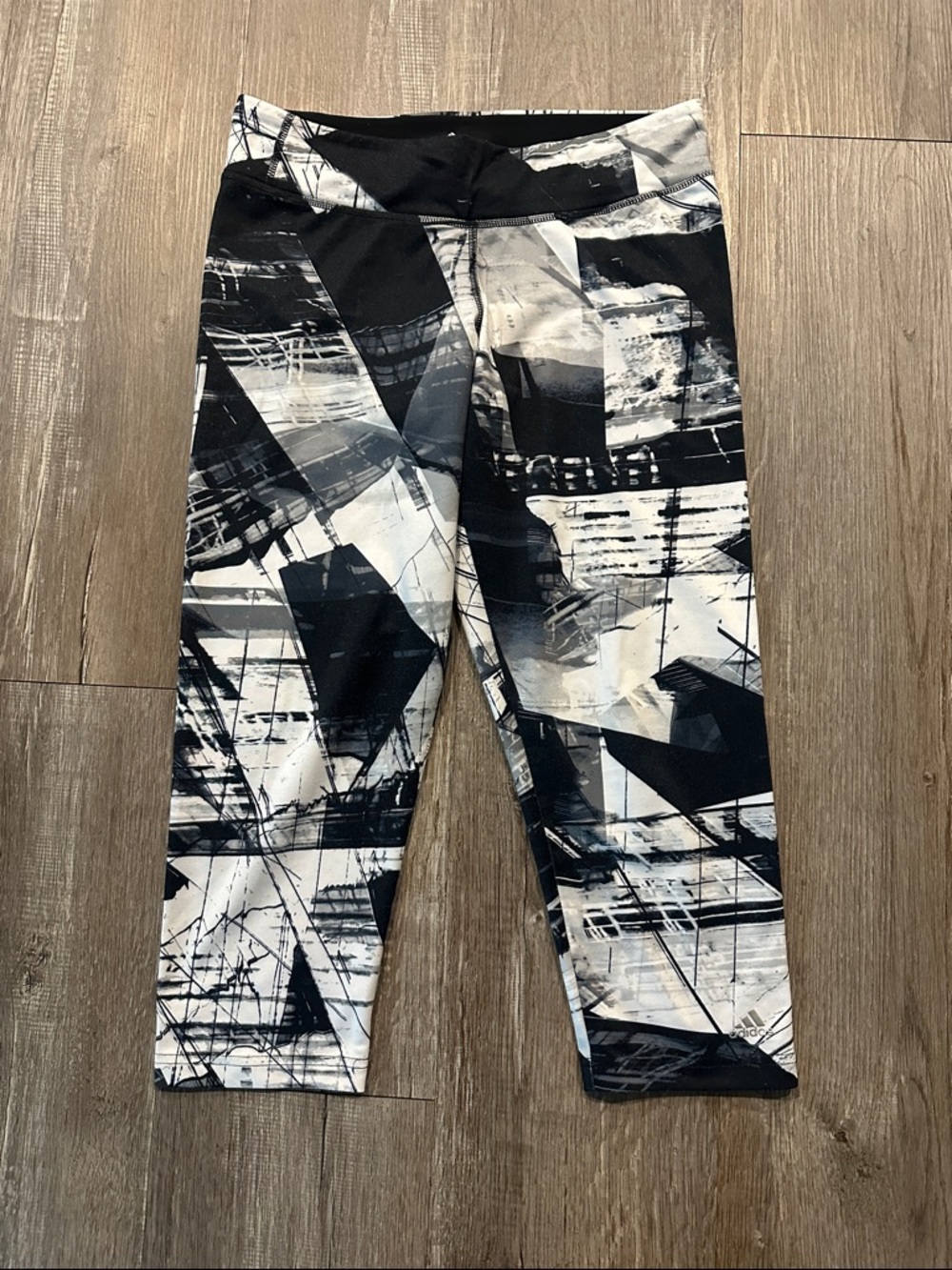 adidas Black & White Geometric Print Capri Leggings